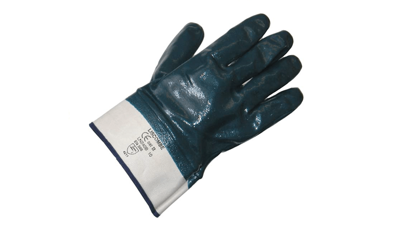 Liscombe Blue Nitrile Oil Resistant Work Gloves, Size 10, Nitrile Coating