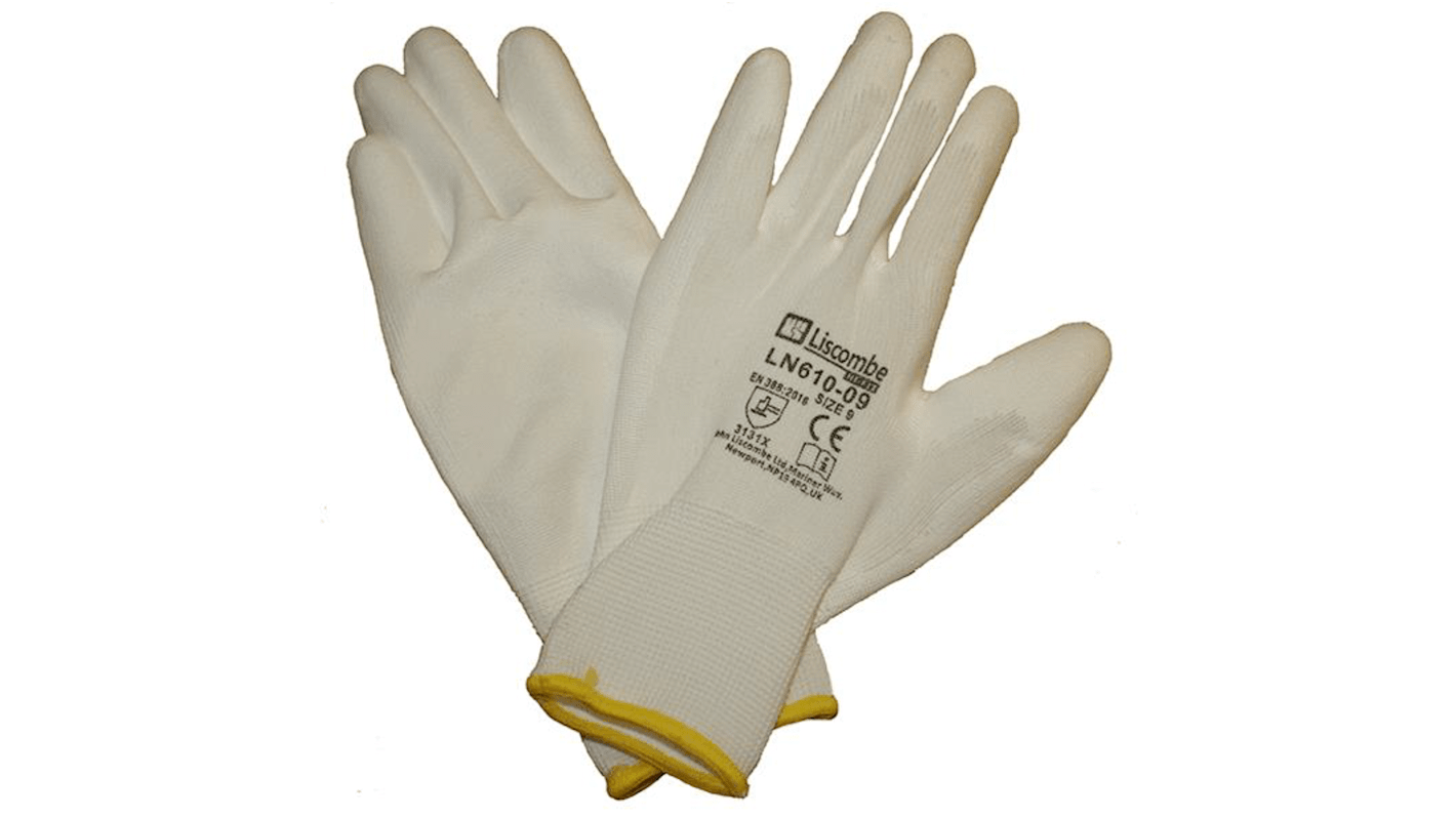 Liscombe White Polyamide Work Gloves, Size 10, Polyurethane Coating