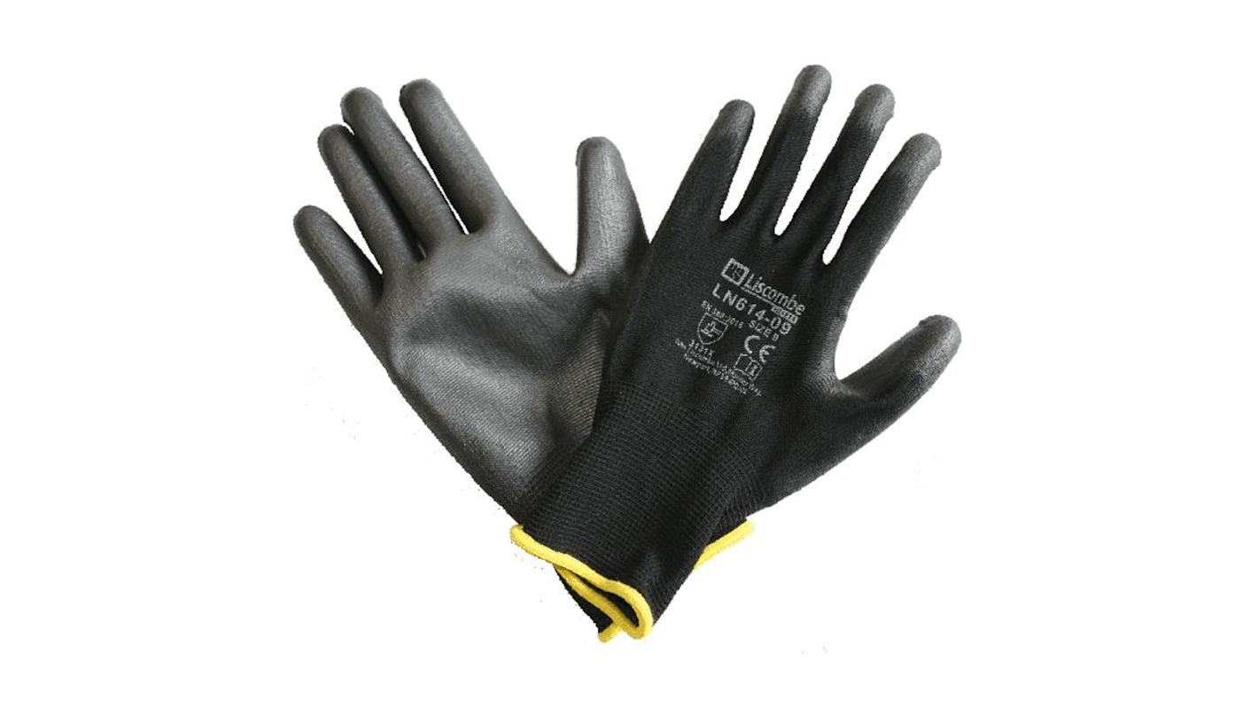 Liscombe Black Polyamide Work Gloves, Size 6, Polyurethane Coating