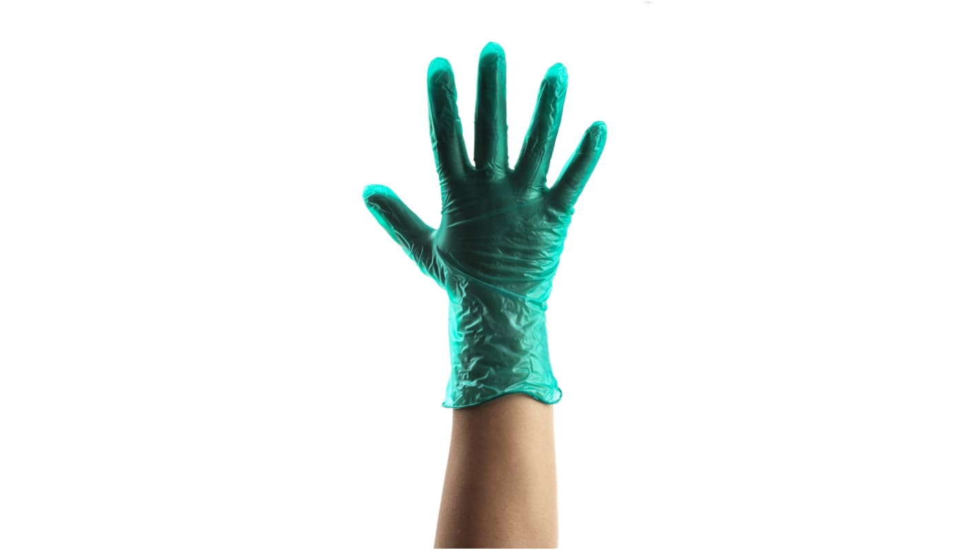 Reldeen Green Powdered Vinyl Disposable Gloves, Size 8, Medium, 100 per Pack