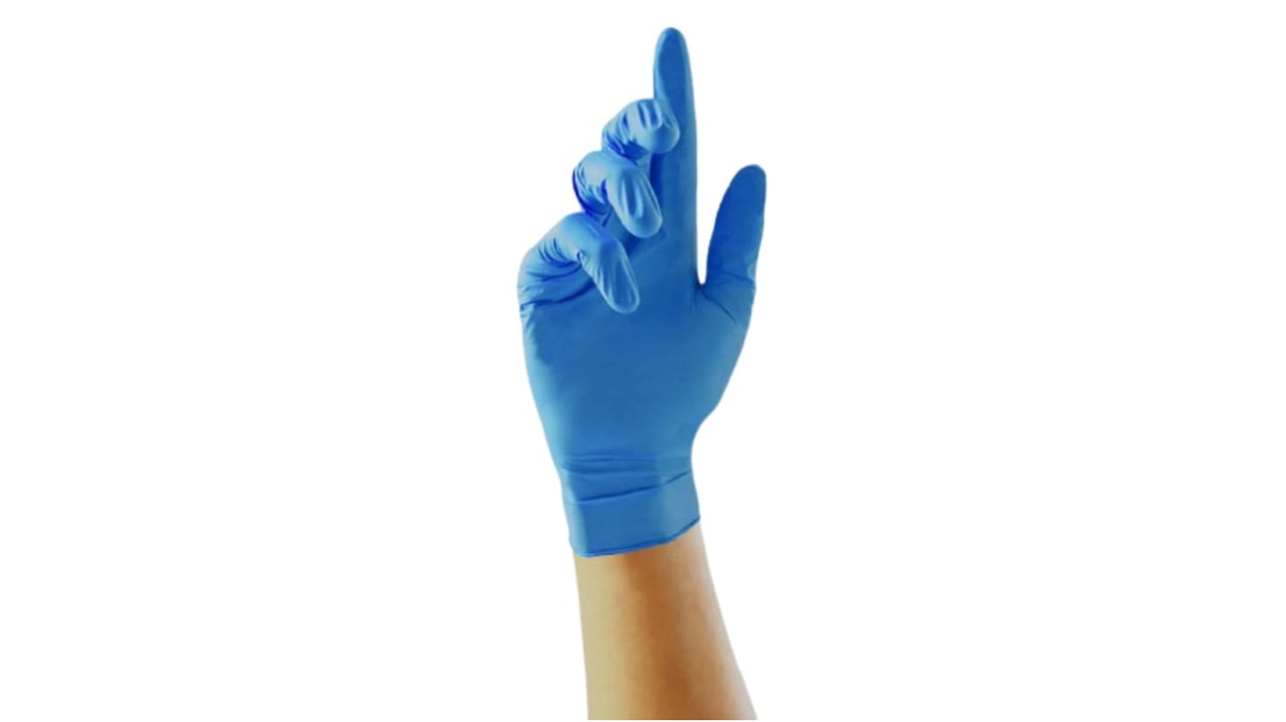 Unigloves Blue Powder-Free Nitrile Disposable Gloves, Size 8, Medium, 200 per Pack