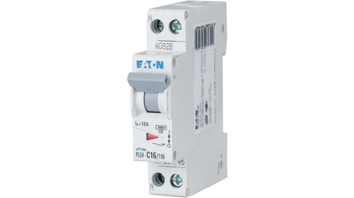 Eaton MCB Leitungsschutzschalter Typ C, Pol 1P+N 16A 230V, Abschaltvermögen 4,5 kA xPole DIN-Schienen-Montage