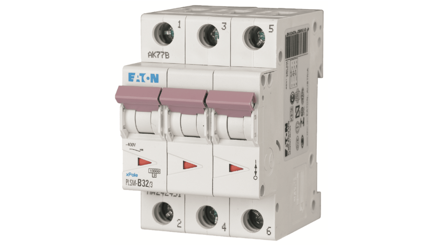 Interruptor automático 3P, 32A, Curva Tipo B PLSM-B32/3-MW, PLSM, Montaje en Carril DIN