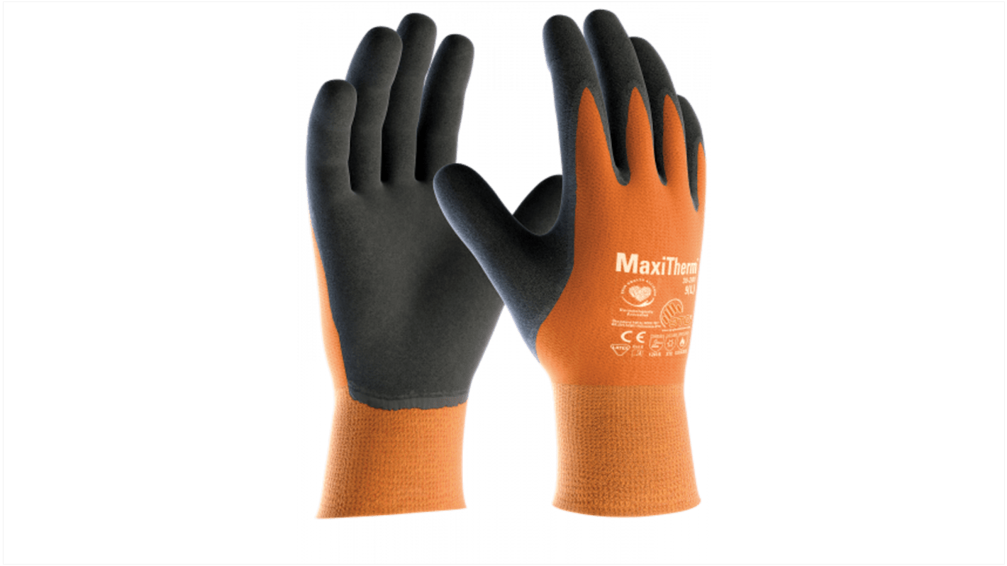ATG MaxiTherm Grey, Orange Acrylic, Polyester (Liner) Anti-Slip Work Gloves, Size 8, Rubber Coating