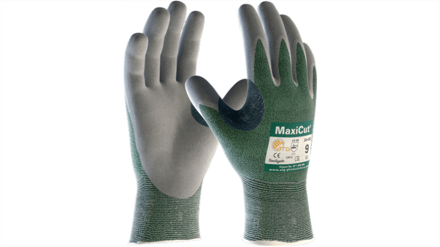 ATG Maxicut Green, Grey Spandex Cut Resistant Work Gloves, Size 10, NBR Coating