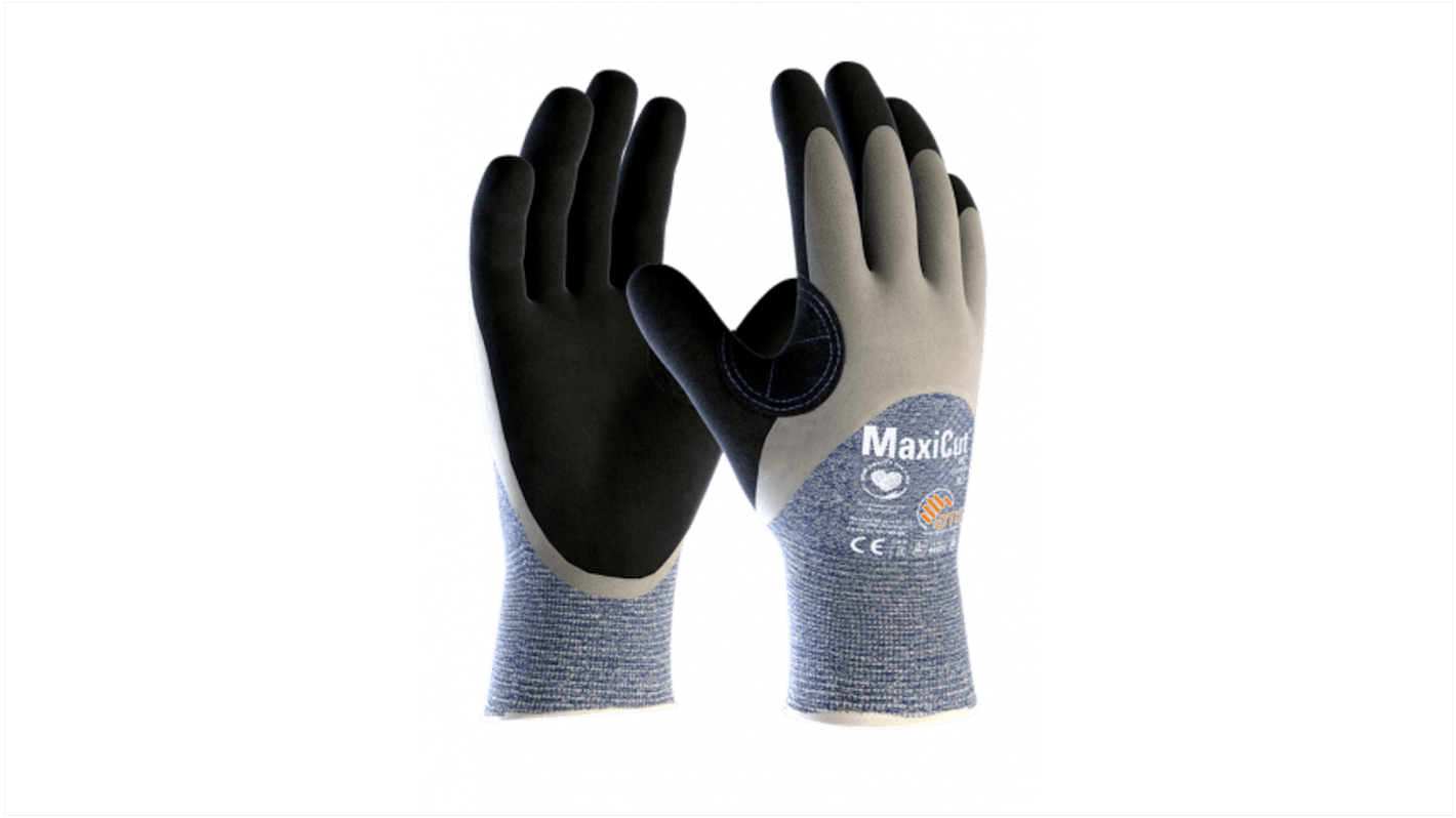 ATG MaxiCut Black, Blue, Grey Polyester Cut Resistant Work Gloves, Size 8, NBR Coating