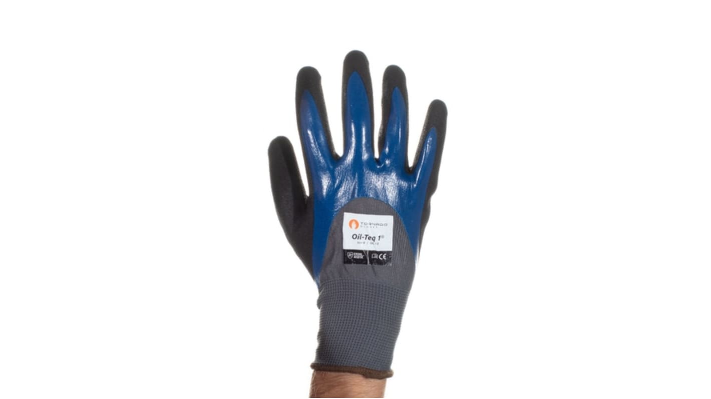 Tornado Oil-Teq 1 Black, Blue Nylon Abrasion Resistant Work Gloves, Size 8, Polymer Coating