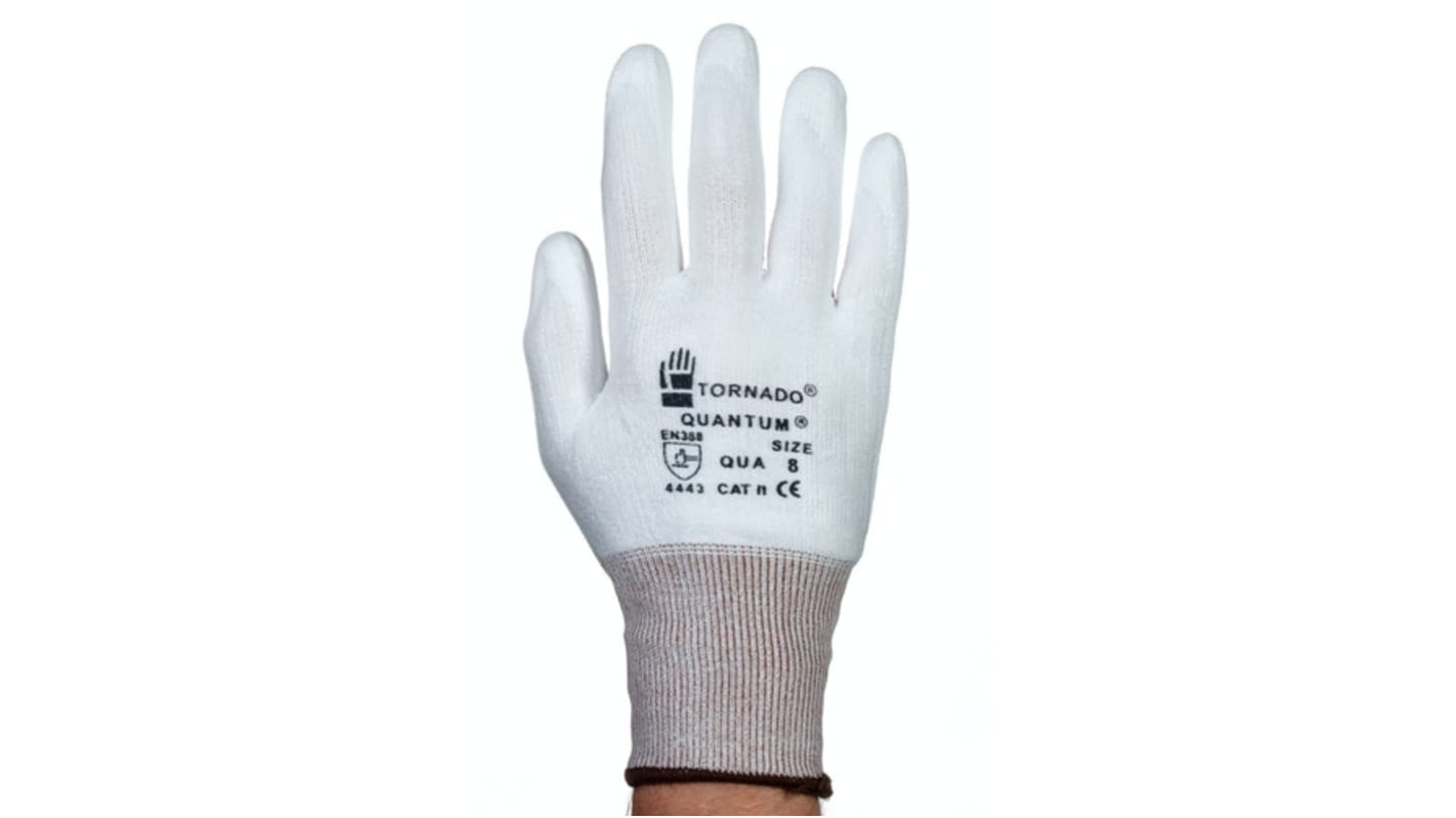 Guantes de trabajo Blanco Tornado serie Quantum, talla 7, con recubrimiento de Poliuretano, Resistentes a la abrasión