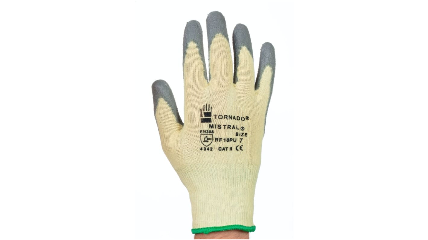 Guantes de trabajo de Licra Amarillo Tornado serie Mistral, talla 7, con recubrimiento de Poliuretano, Resistentes a la