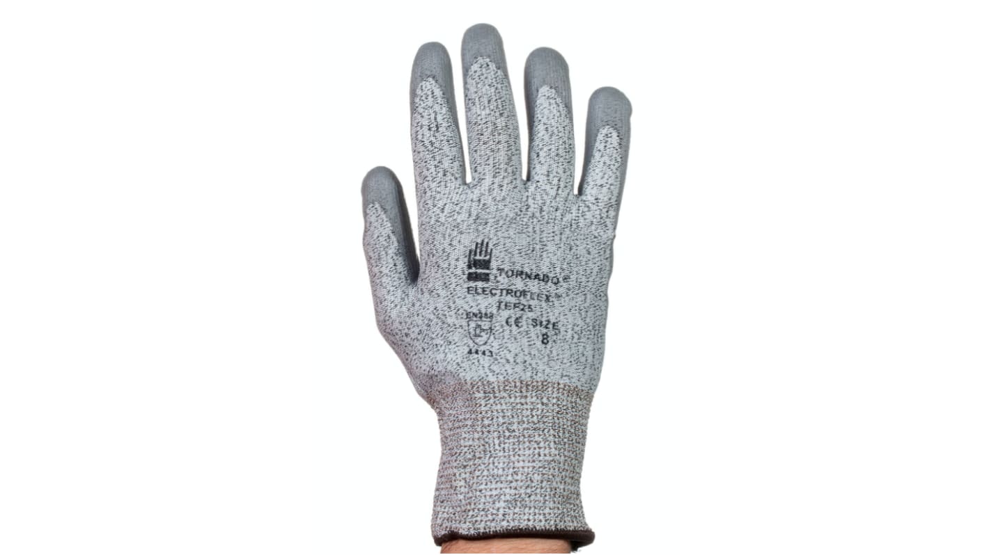 Guantes de trabajo Gris Tornado serie Electroflex, talla 11, con recubrimiento de Poliuretano, Resistentes a la