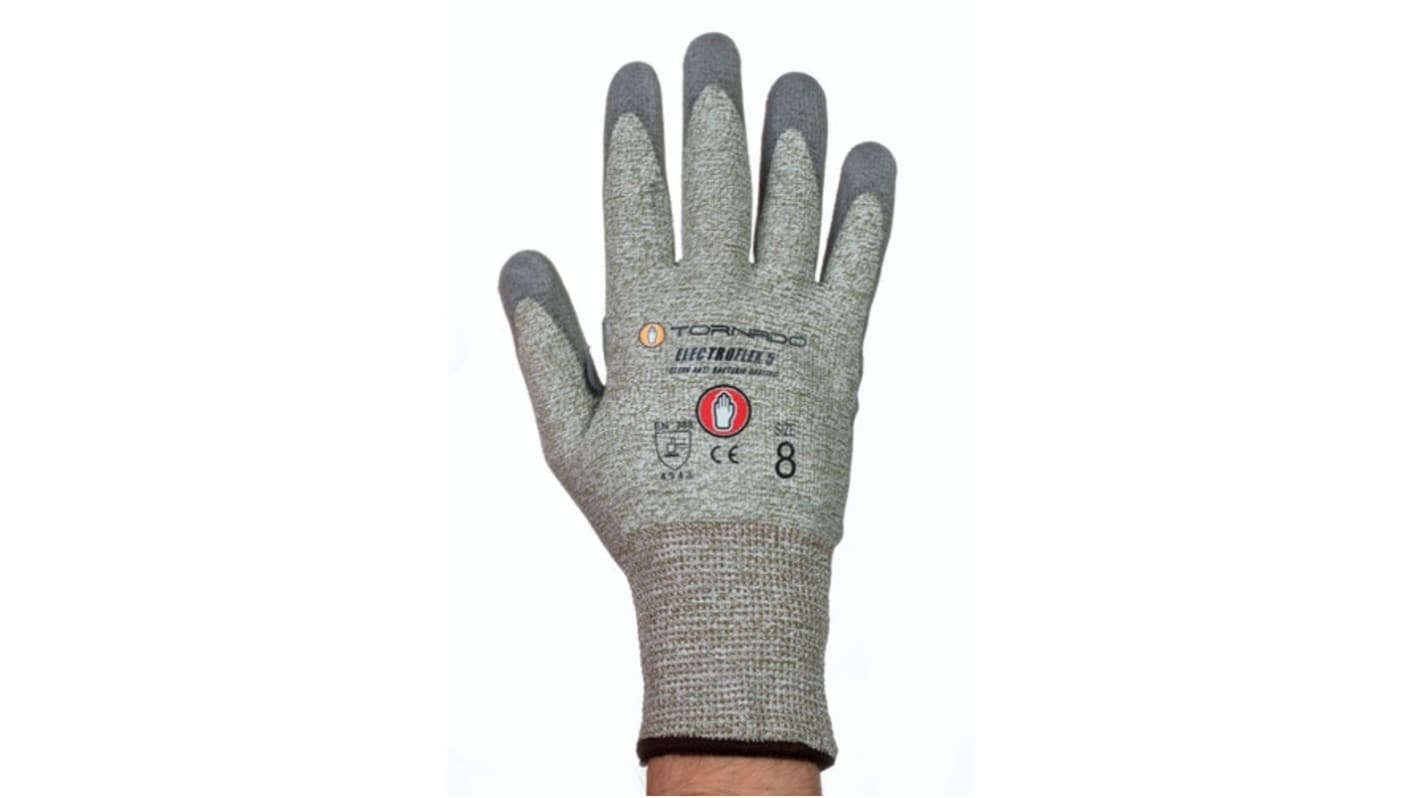 Tornado Electroflex 5 FTR Grey 13 Gauge Mixed Cut Fibre Abrasion Resistant Work Gloves, Size 6, Polyurethane Coating