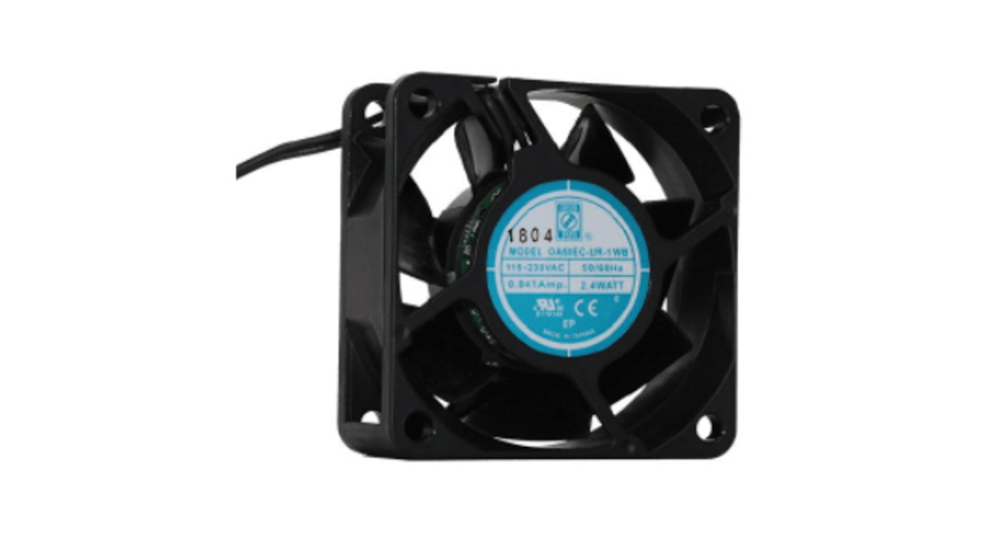 RS PRO Axial Fan, 96 → 265 V ac, AC Operation, 19.1cfm, 2.2W, 0.33 ± 0.08A Max, 60 x 60 x 25mm