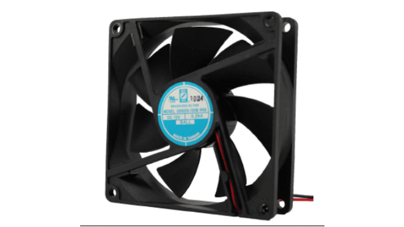 RS PRO Axial Fan, 12 V dc, DC Operation, 50cfm, 3W, 0.29A Max, IP68, 92 x 92 x 25mm