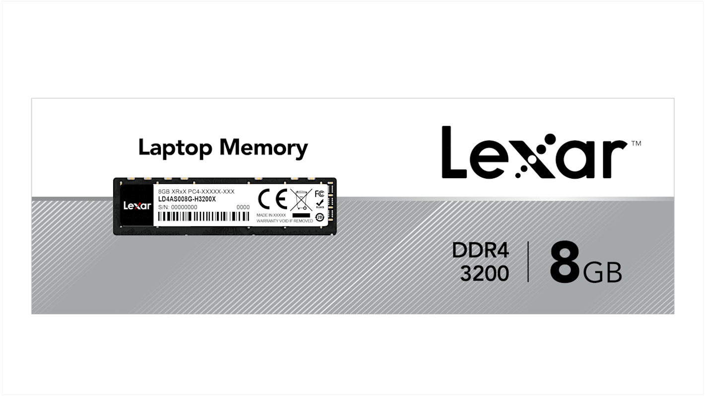 Lexar RAM (ランダムアクセスメモリ）, 8 GB, 3200MHz, DDR4, LD4AS008G-B3200GSST