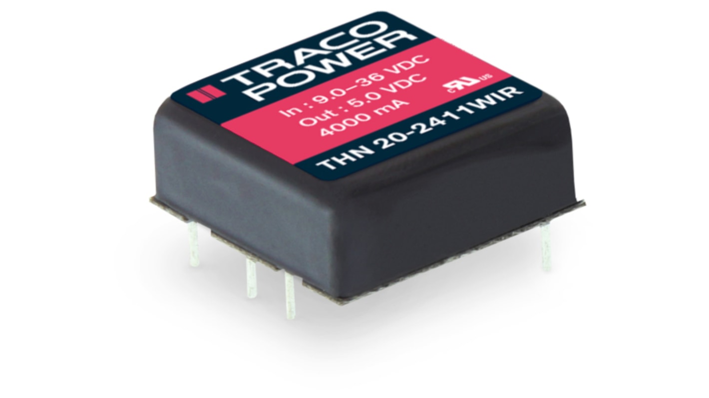 TRACOPOWER THN 20WIR DC-DC Converter, ±24V dc/, 36 → 160 V dc Input, 20W, Through Hole