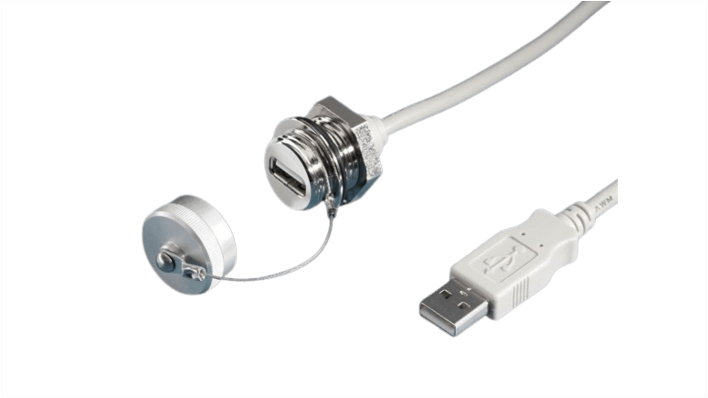 Rittal USB母座至公插, Type A型2.0, USB-A 电缆安装端接, 壁挂式安装, 水平, IP66，IP67, SZ系列