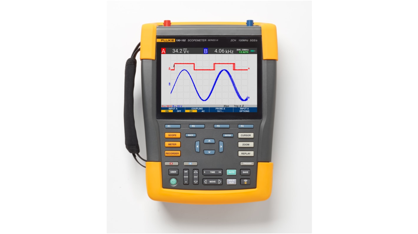 Fluke 190-102-III-S ScopeMeter III Series, 100MHz Portable Oscilloscope, 2 Analogue Channels, 2 Digital Channels