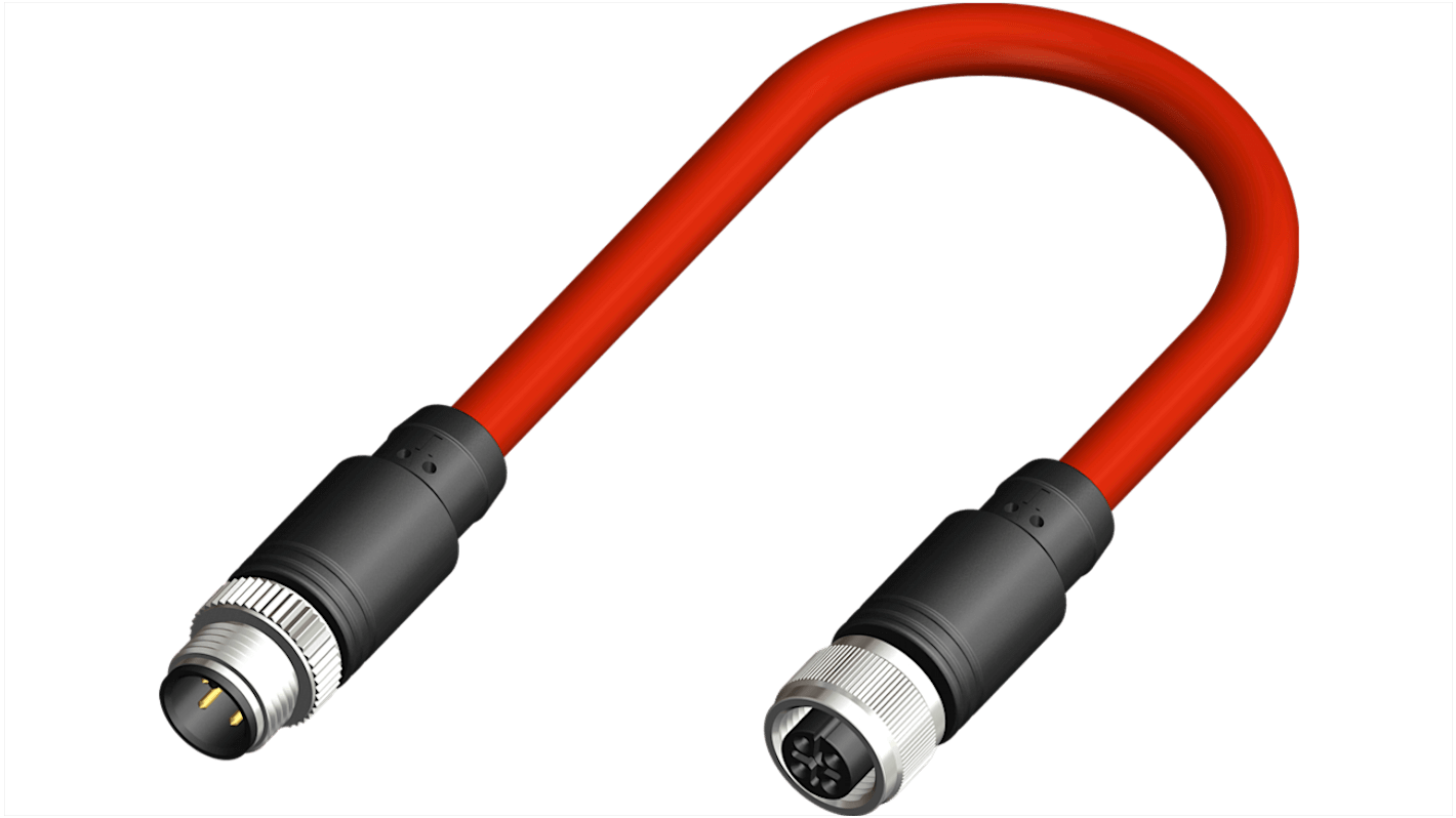 RS PRO Straight Female 4 way M12 to Straight Male M12 Sensor Actuator Cable, 500mm