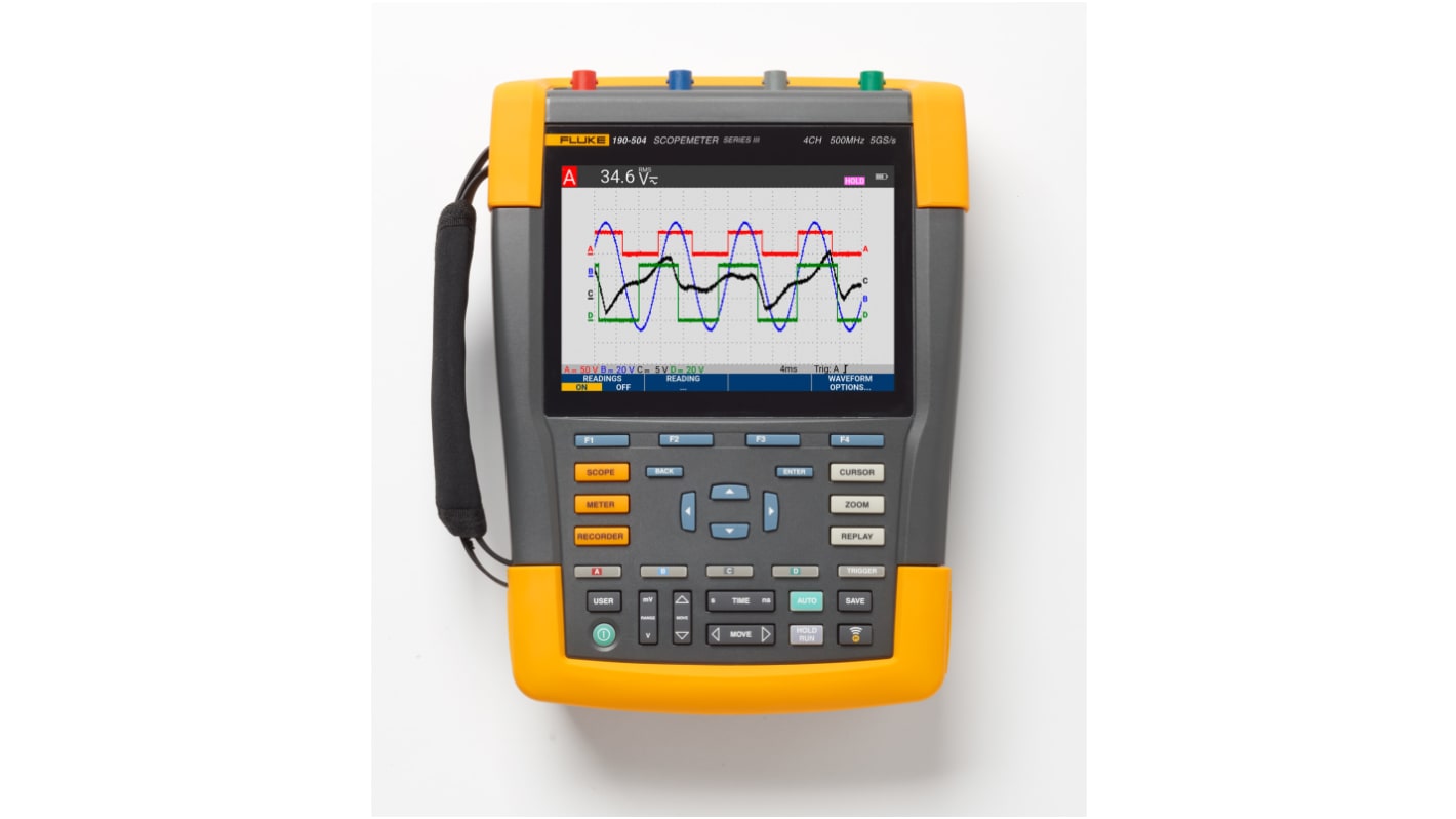 Fluke 190-504-III ScopeMeter III Series, 500MHz Portable Oscilloscope, 4 Analogue Channels - RS Calibrated