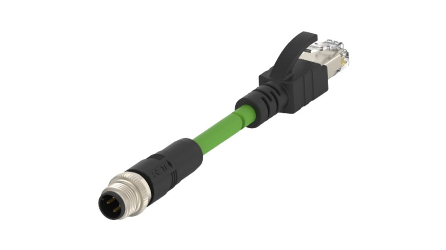 TE Connectivity TCD1474 Ethernetkabel Cat.5e, 1m, Grün Patchkabel, A M12 Stecker, B RJ45, PVC