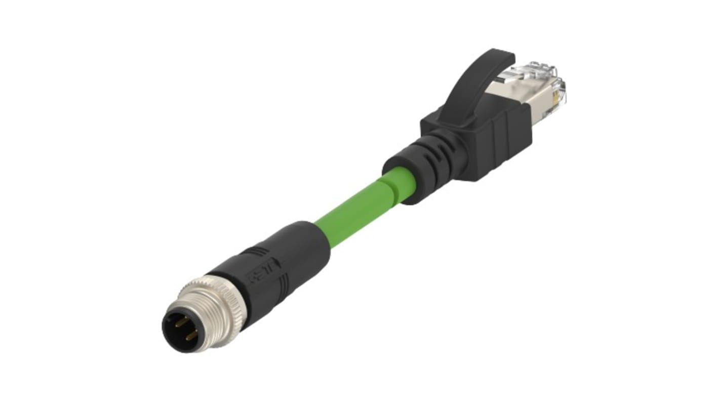 Cable Ethernet Cat5e TE Connectivity de color Verde, long. 500mm, funda de Poliuretano (PUR)