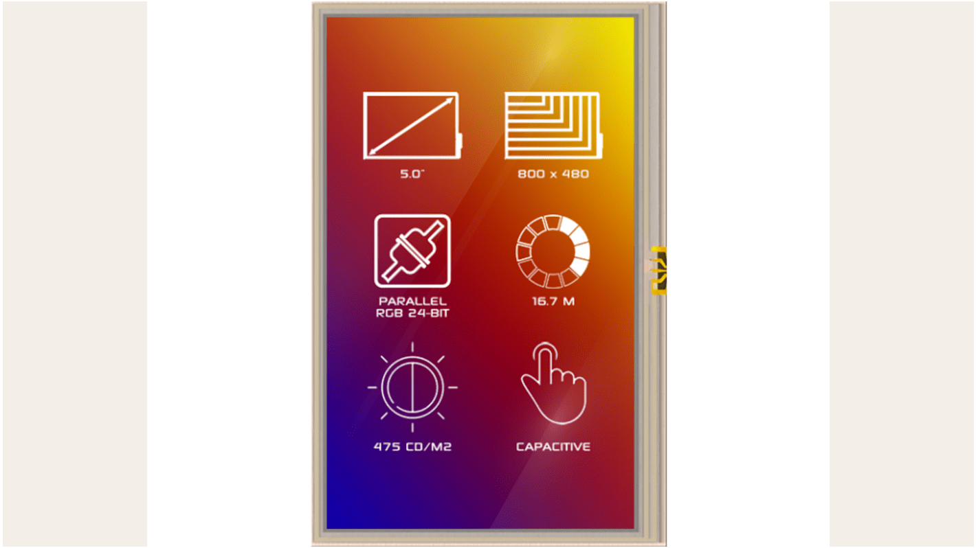 4D Systems 4DLCD-50800480-CTP-IPS TFT TFT LCD Display / Touch Screen, 5in, 800 x 480pixels