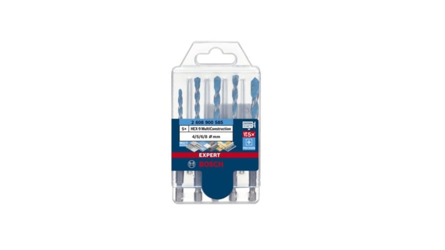 Juego de brocas helicoidales Bosch, Con Punta de Carburo, de 5 piezas de 5.5mm → 8mm