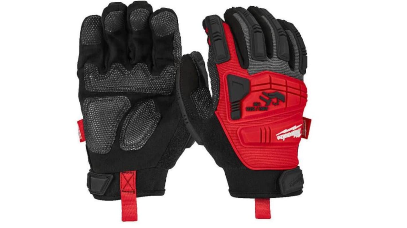 Milwaukee Red Nylon, Synthetic Leather Gloves, Size 8