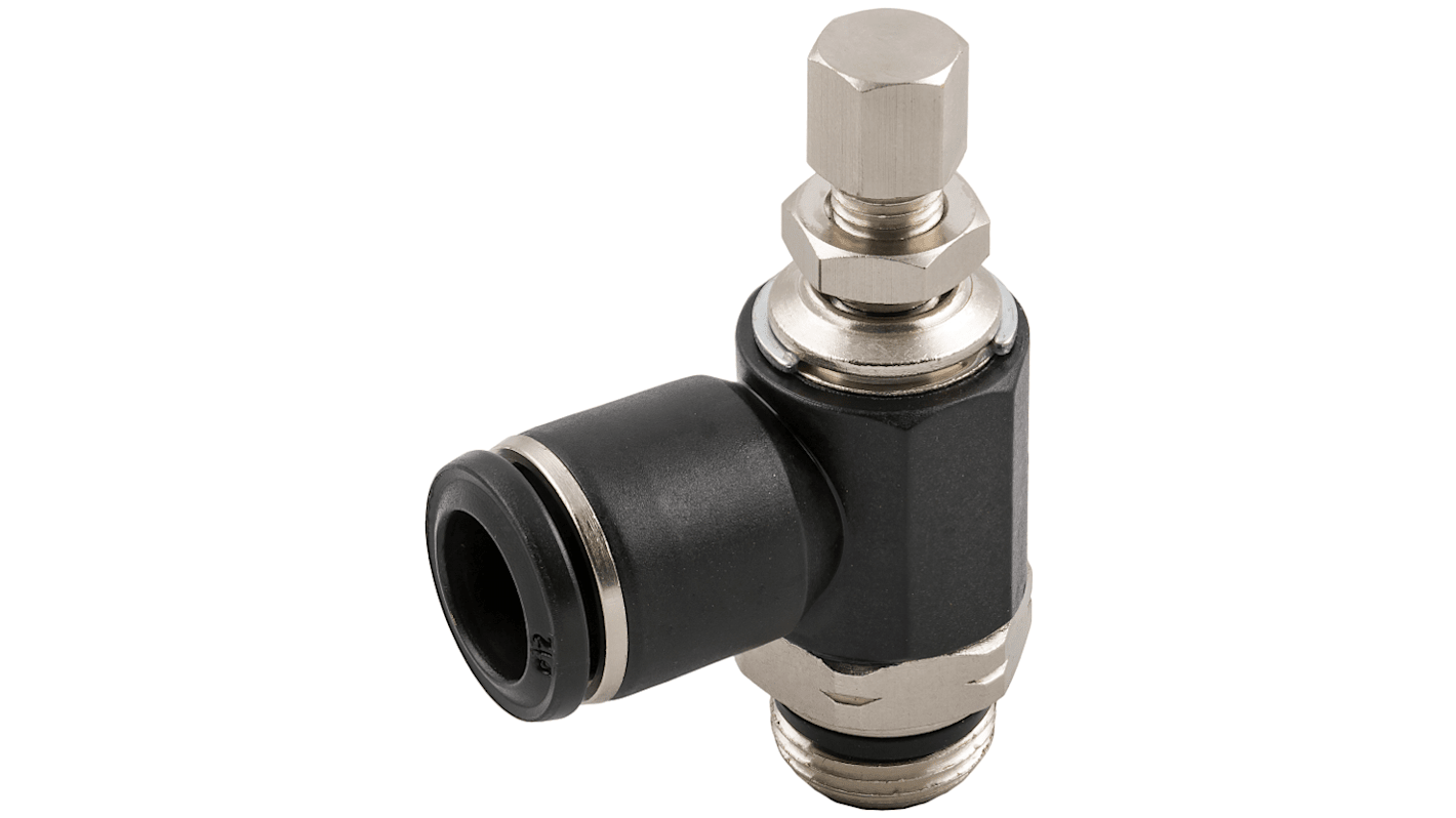 RS PRO 55905 Series Threaded, Tube Flow Regulator, 1/8 in Male Inlet Port, 1/8in Tube Inlet Port x 6mm Tube Outlet Port