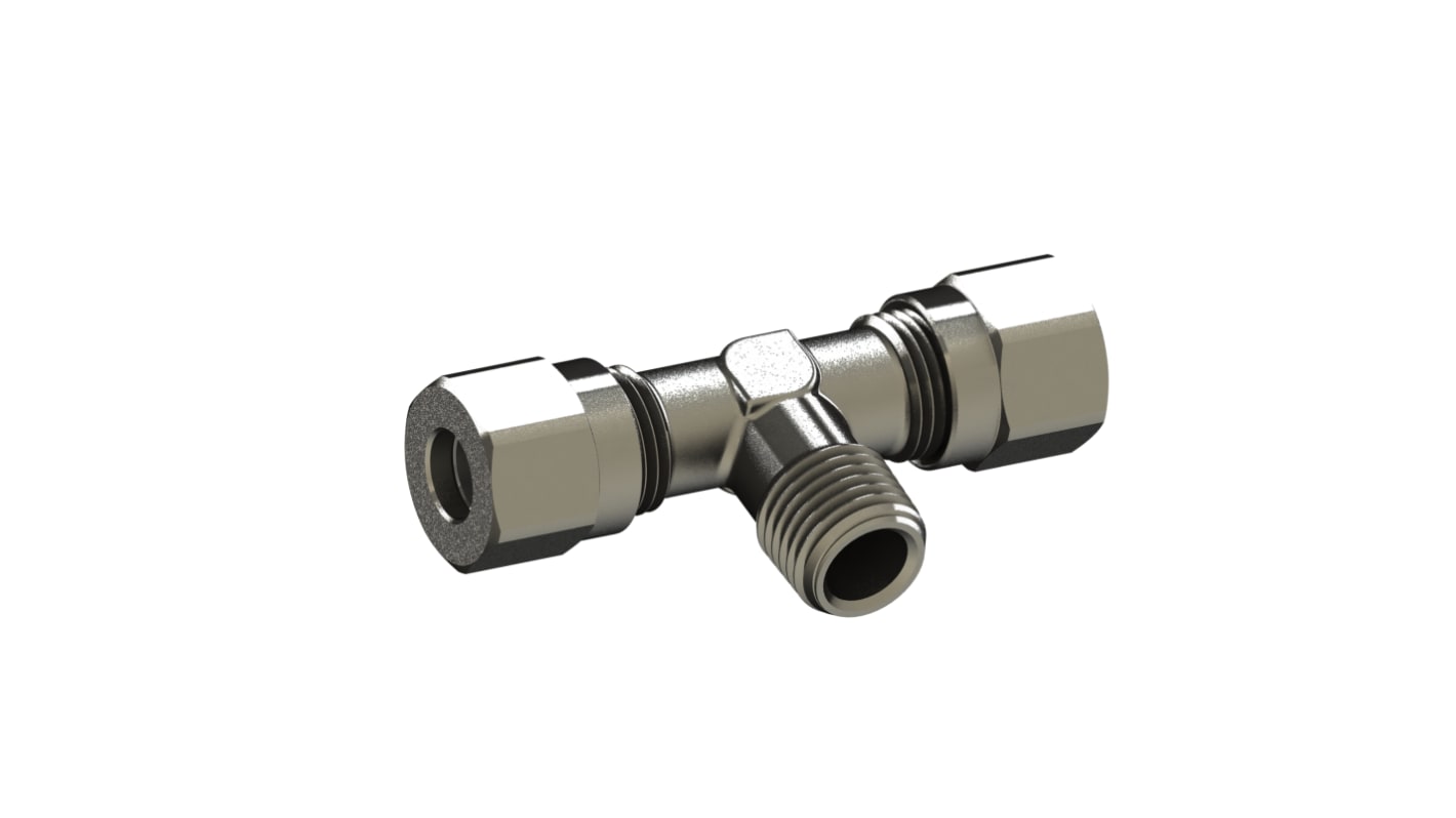 RS PRO 69220 Series Tee Threaded Adaptor, BSP 1/8 Male to Push In 8 mm, Threaded-to-Tube Connection Style