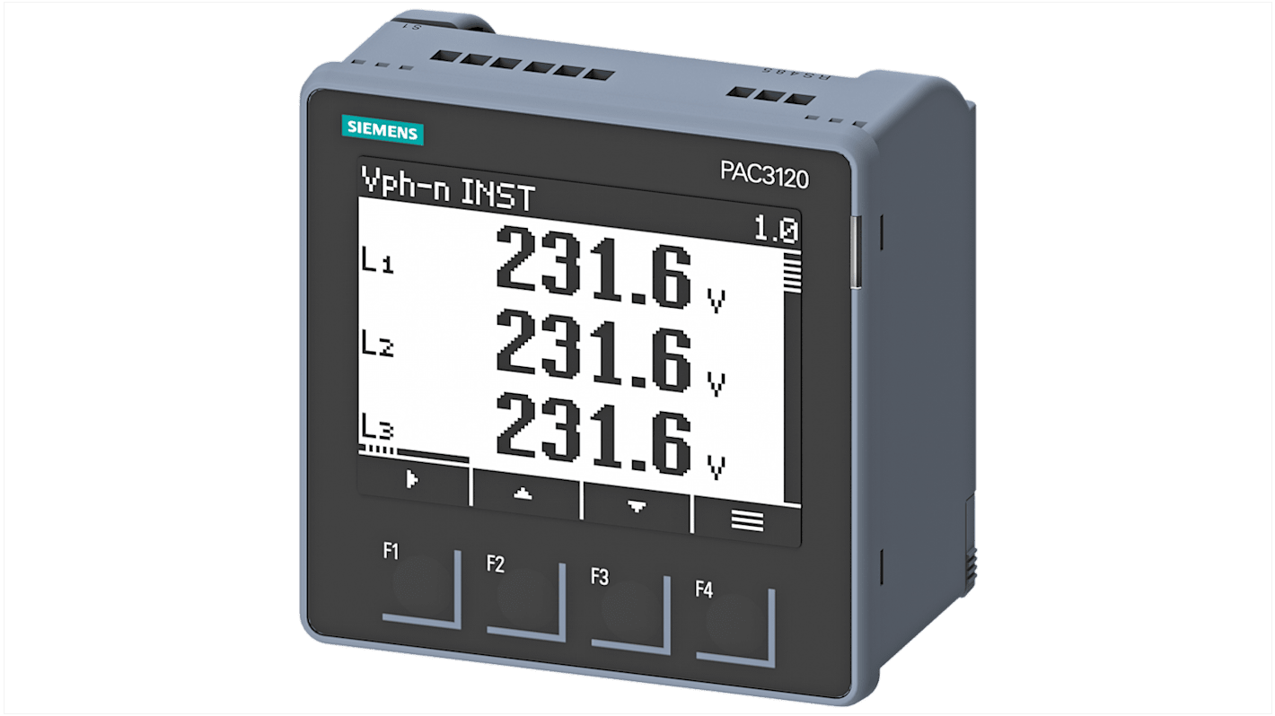 Dispositivo de supervisión de red eléctrica Siemens serie SENTRON PAC3120, display LCD, con 5 dígitos, dim. 96mm x 96mm