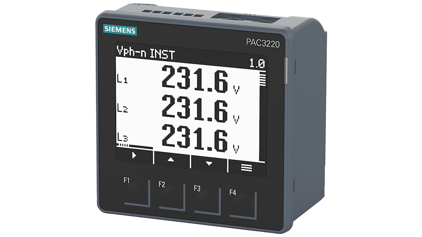 Dispositivo de supervisión de red eléctrica Siemens serie SENTRON PAC3220, display LCD, con 5 dígitos, dim. 96mm x 96mm