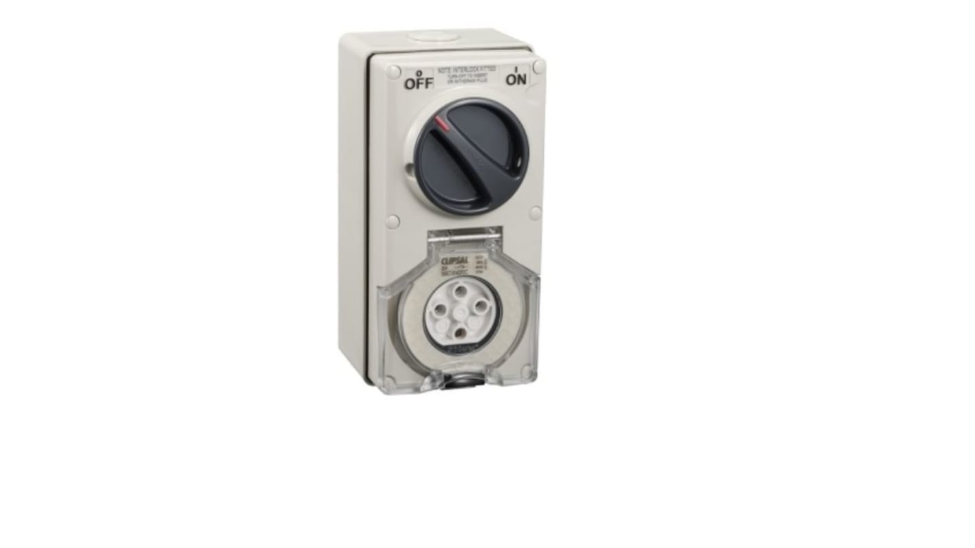 Clipsal Electrical, Series 56 IP66 Grey Surface Mount 3P + E Mains Connector Socket, Rated At 20A, 500 V