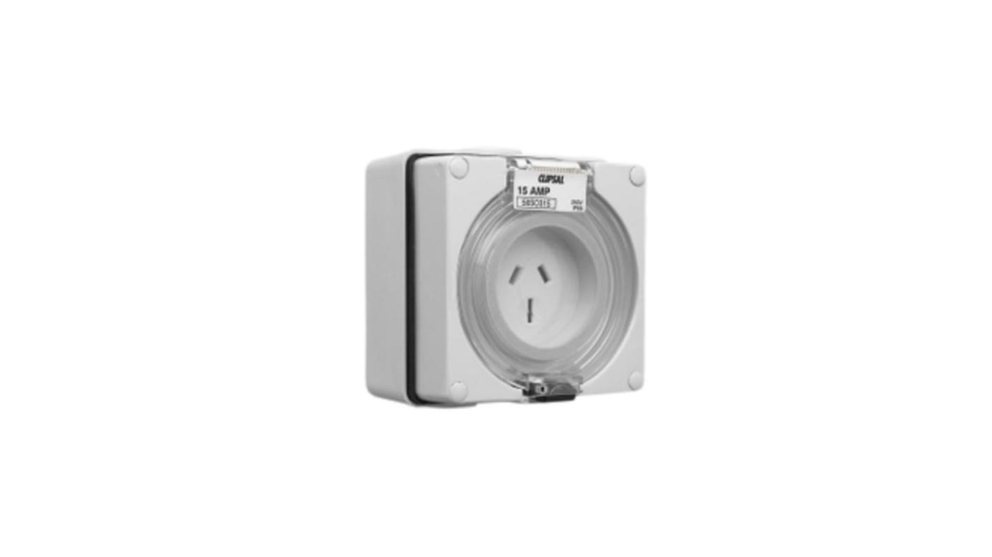 Clipsal Electrical, Series 56 White Surface Mount 1P + N + E Mains Connector Socket, Rated At 15A, 250 V