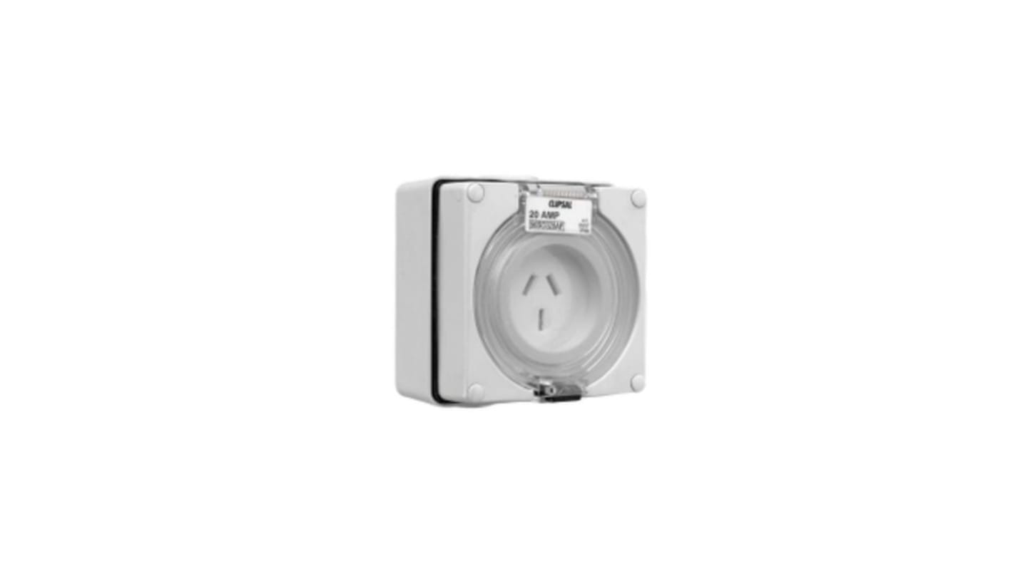 Clipsal Electrical, Series 56 Grey Surface Mount 1P + N + E Mains Connector Socket, Rated At 20A, 250 V