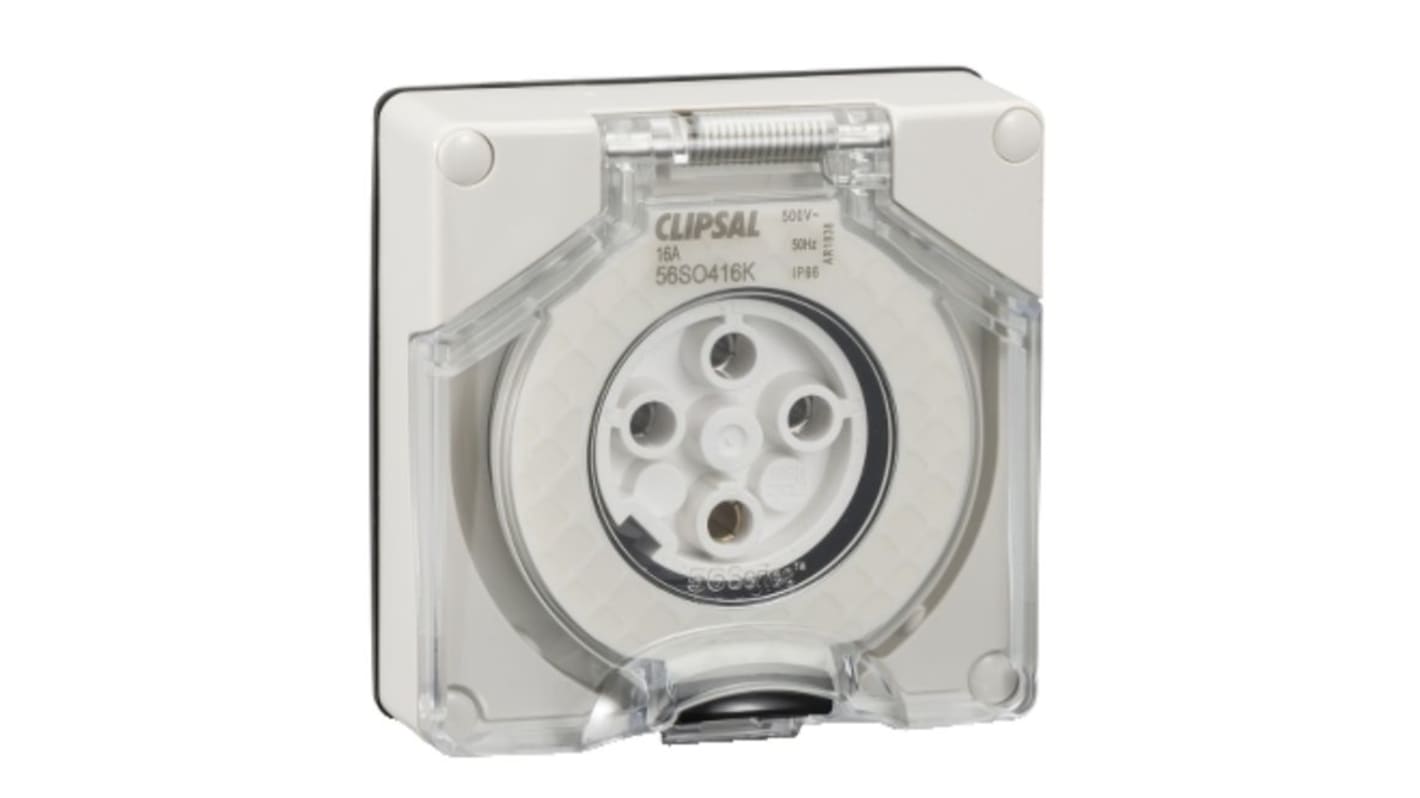 Clipsal Electrical, Series 56 Grey Surface Mount 3P + E Mains Connector Socket, Rated At 16A, 500 V