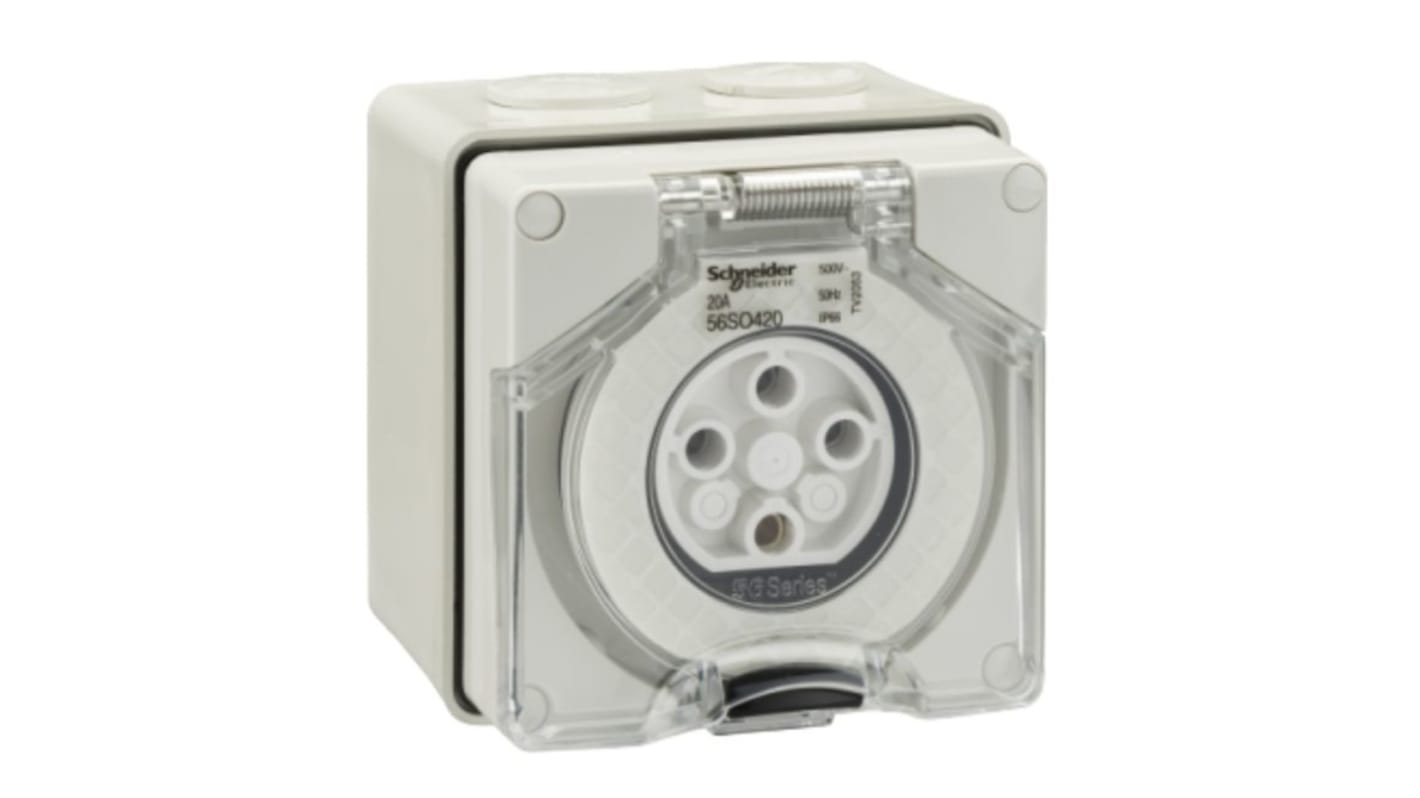 Clipsal Electrical, Series 56 Grey Surface Mount 3P + E Mains Connector Socket, Rated At 20A, 500 V