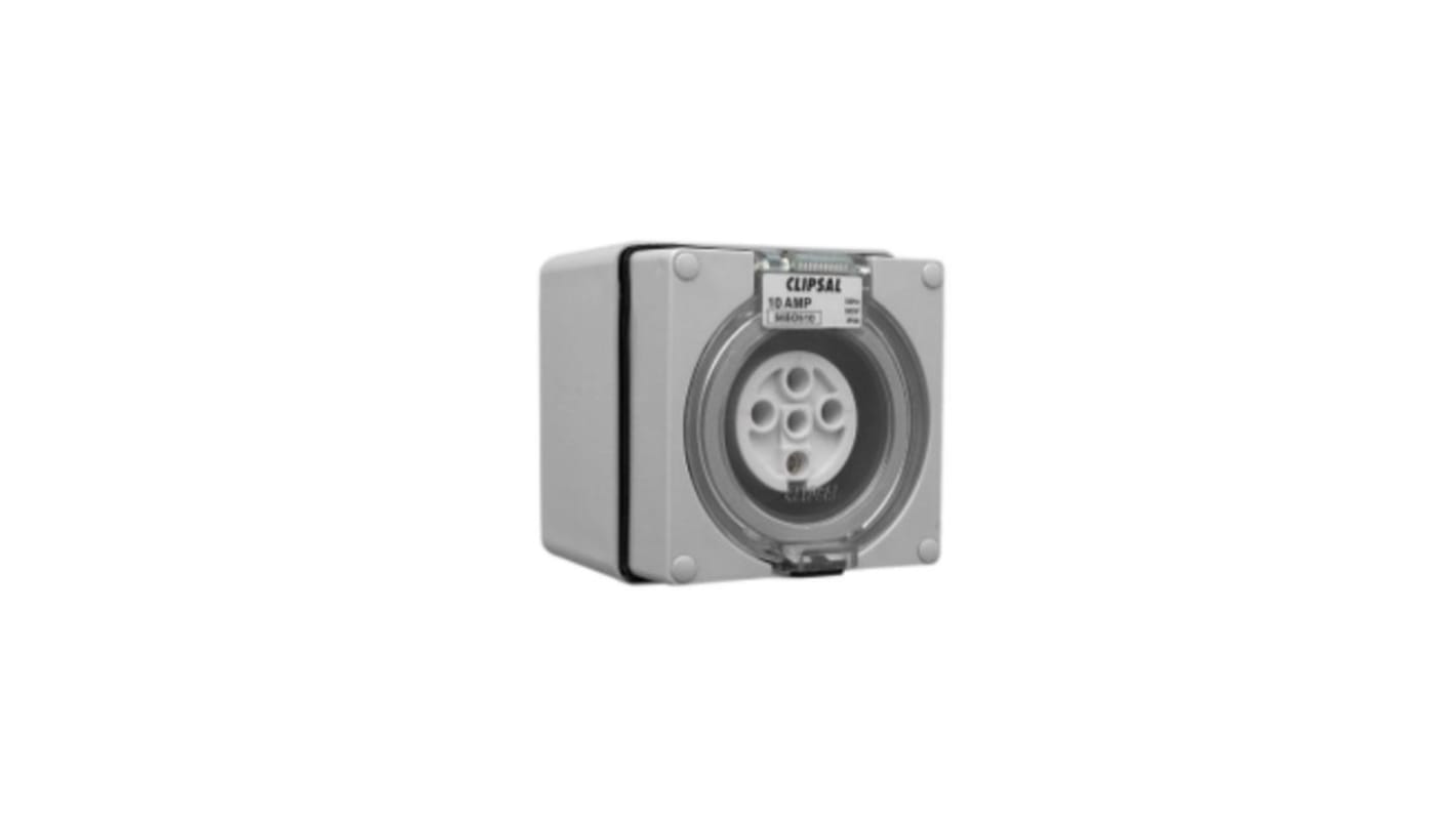 Clipsal Electrical, Series 56 Grey Surface Mount 3P + N + E Mains Connector Socket, Rated At 10A, 500 V