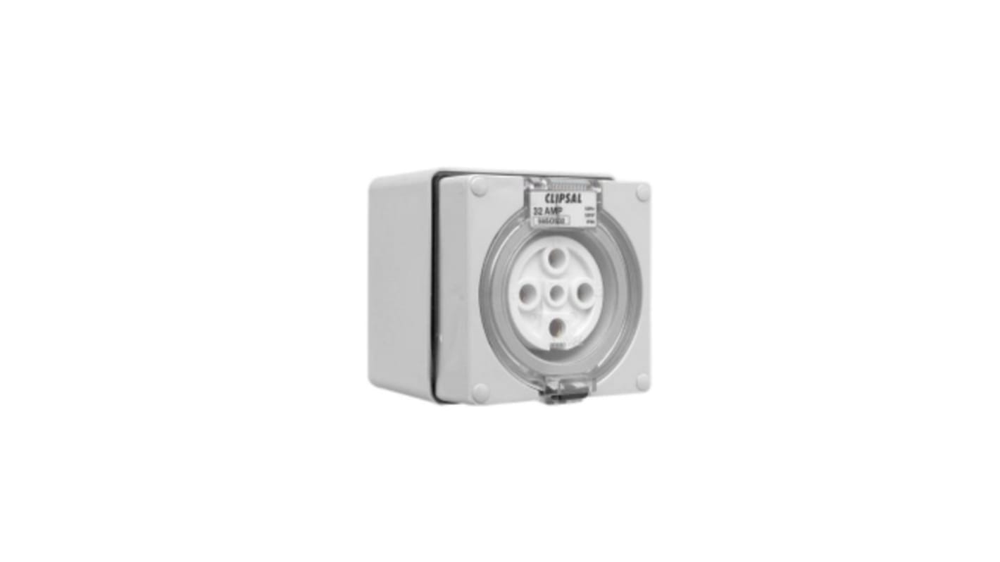 Clipsal Electrical, Series 56 Grey Surface Mount 3P + N + E Mains Connector Socket, Rated At 32A, 500 V