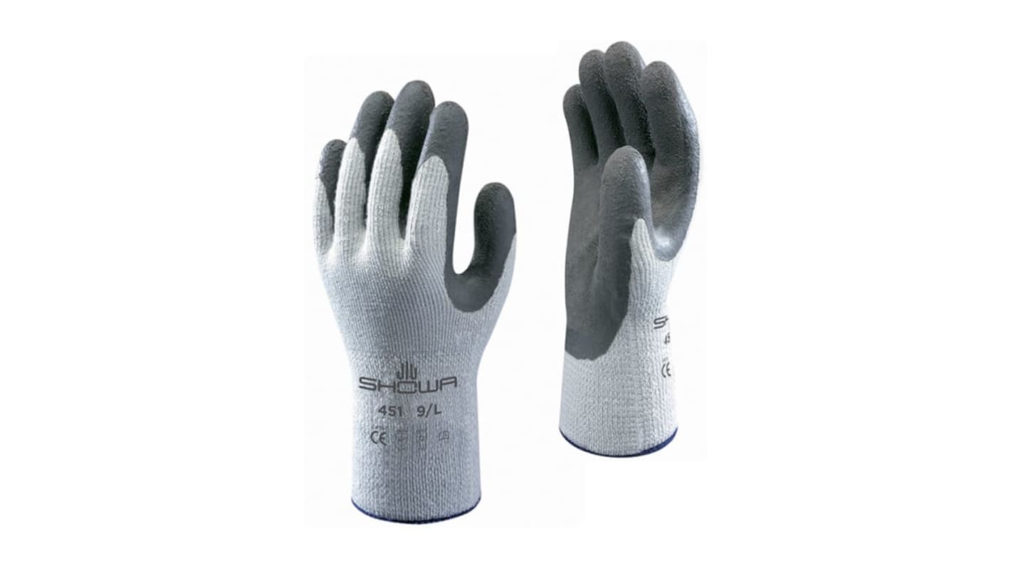 Guantes de Fibra de algodón de poliéster Gris Showa serie SHO453, talla 9, con recubrimiento de Látex, Resistentes a la