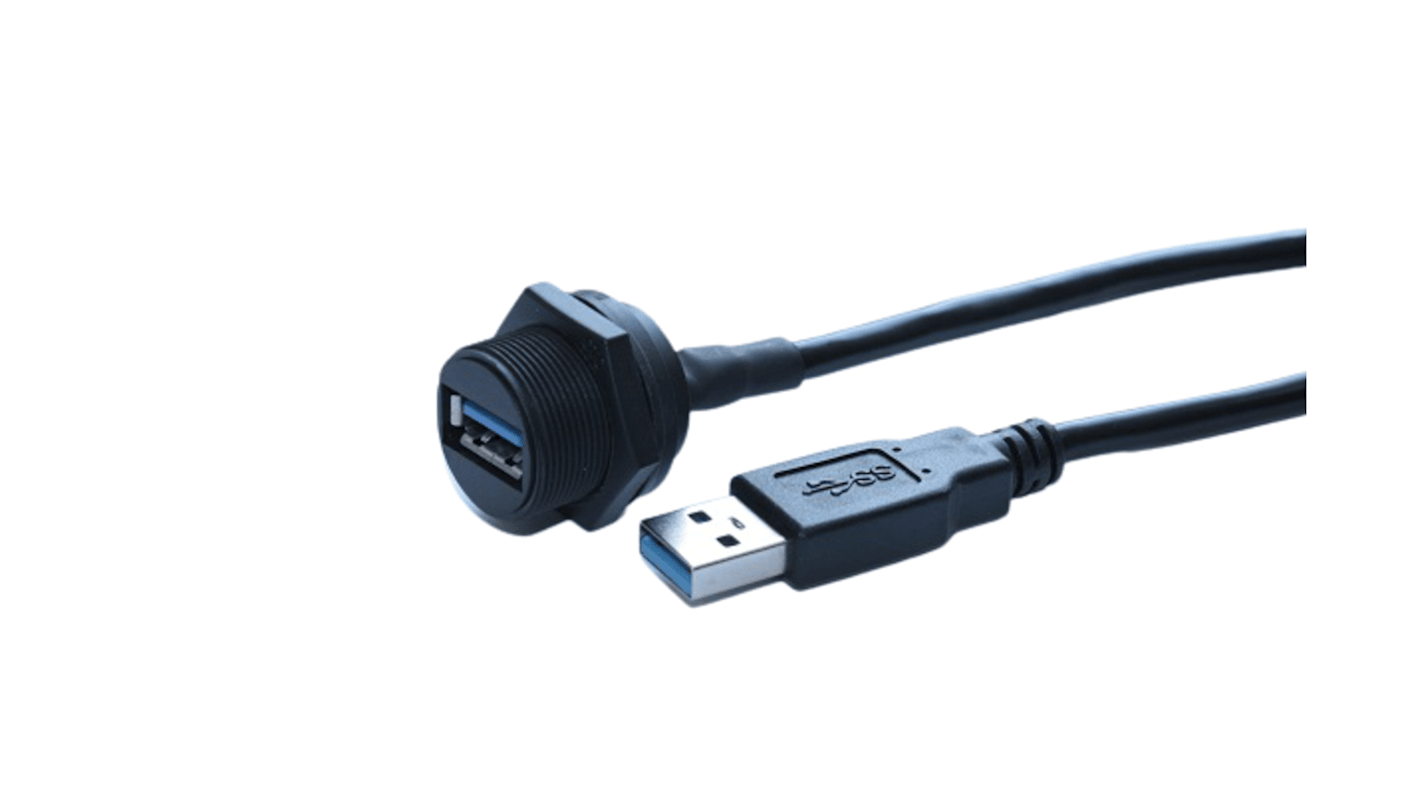 RS PRO Straight, Panel Mount, Socket- Single Port Type A 3.0 IP67 Type A USB Connector