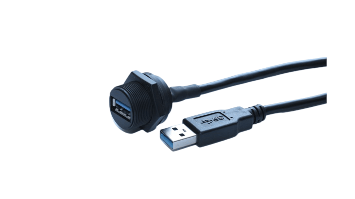 RS PRO Straight, Panel Mount, Socket Type A 3.0 IP67 Type A USB Connector