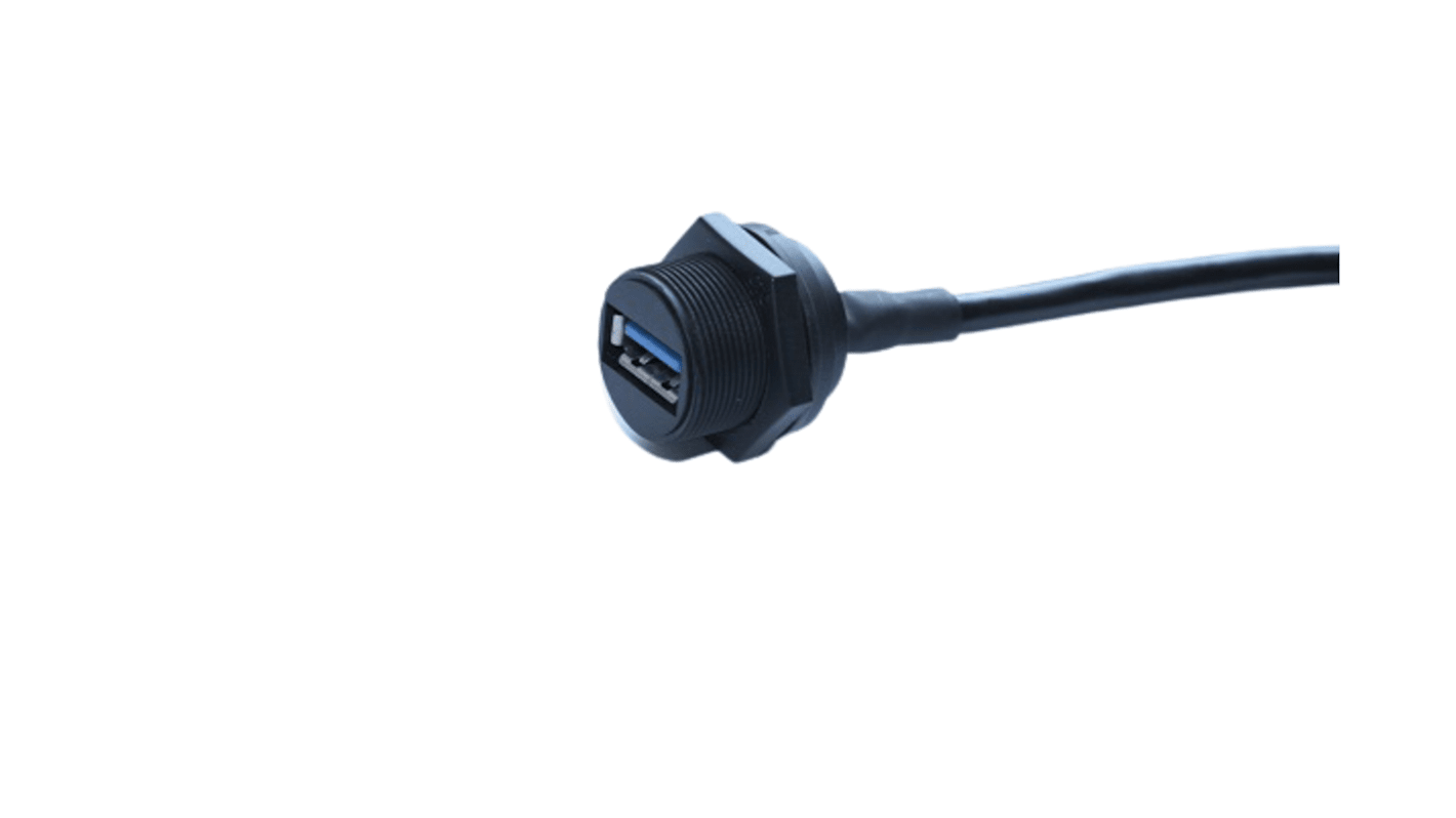 RS PRO Straight, Panel Mount, Socket- Single Port Type A 3.0 IP67 Type A USB Connector
