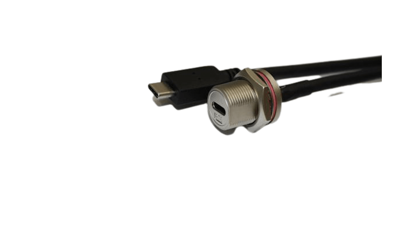RS PRO Straight, Panel Mount, Socket- Single Port Type C 3.1 IP68 USB C Connector