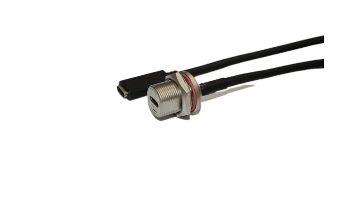 RS PRO Straight, Panel Mount, Socket- Single Port Type C 3.1 IP68 USB C Connector