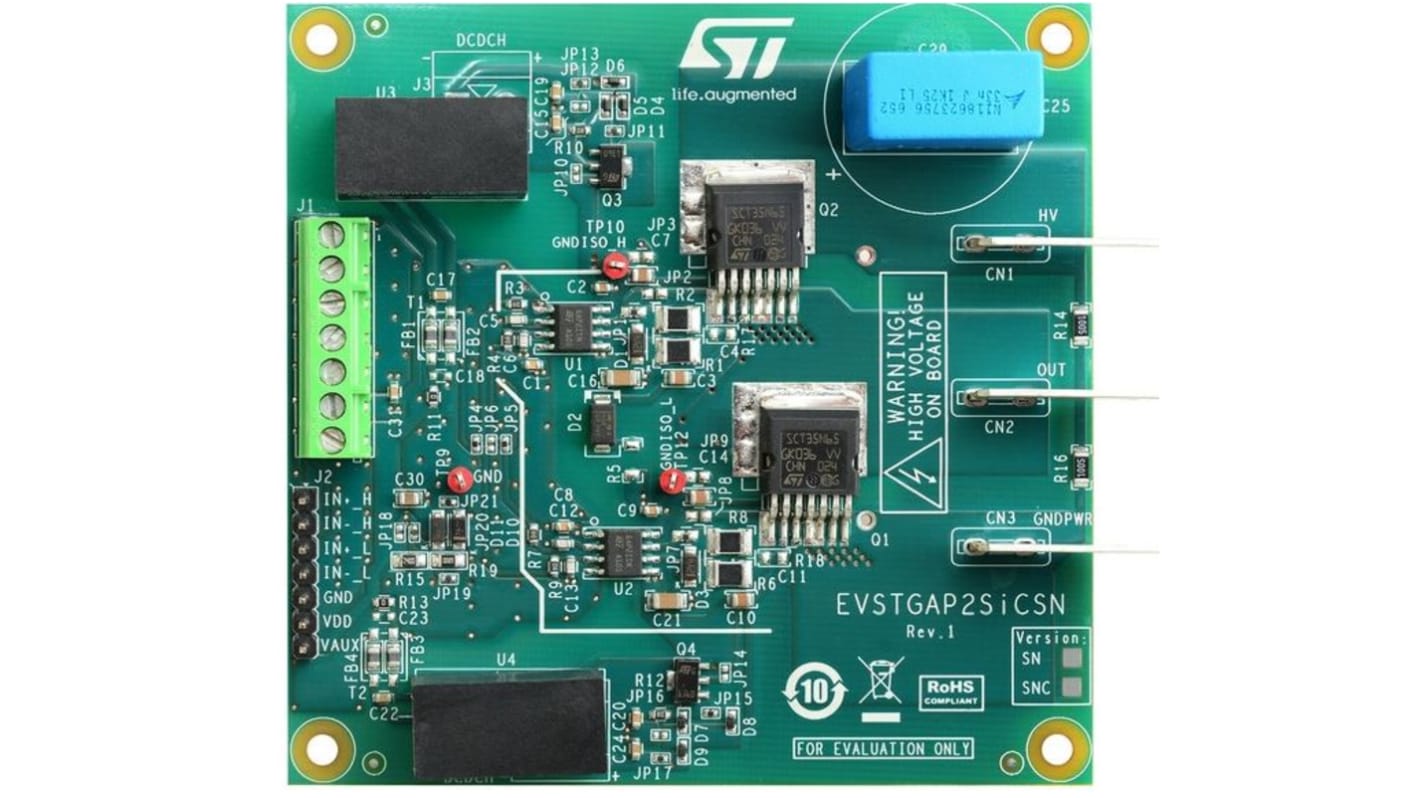 STMicroelectronics Demonstration board for STGAP2SICSN isolated 4 A single gate driver 评估测试板, STGAP2SICSN芯片