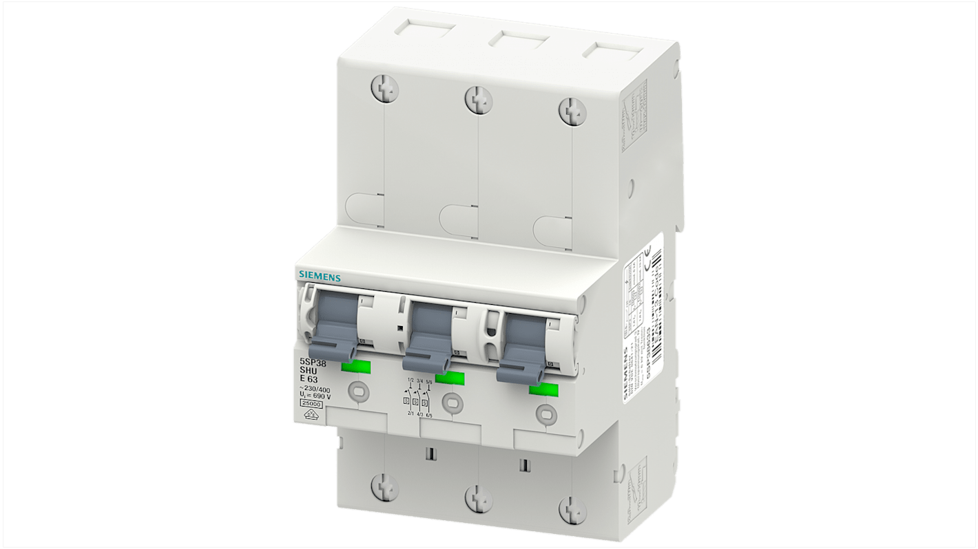 Siemens SENTRON 5SP3816 MCB, 3P, 16A, Type E