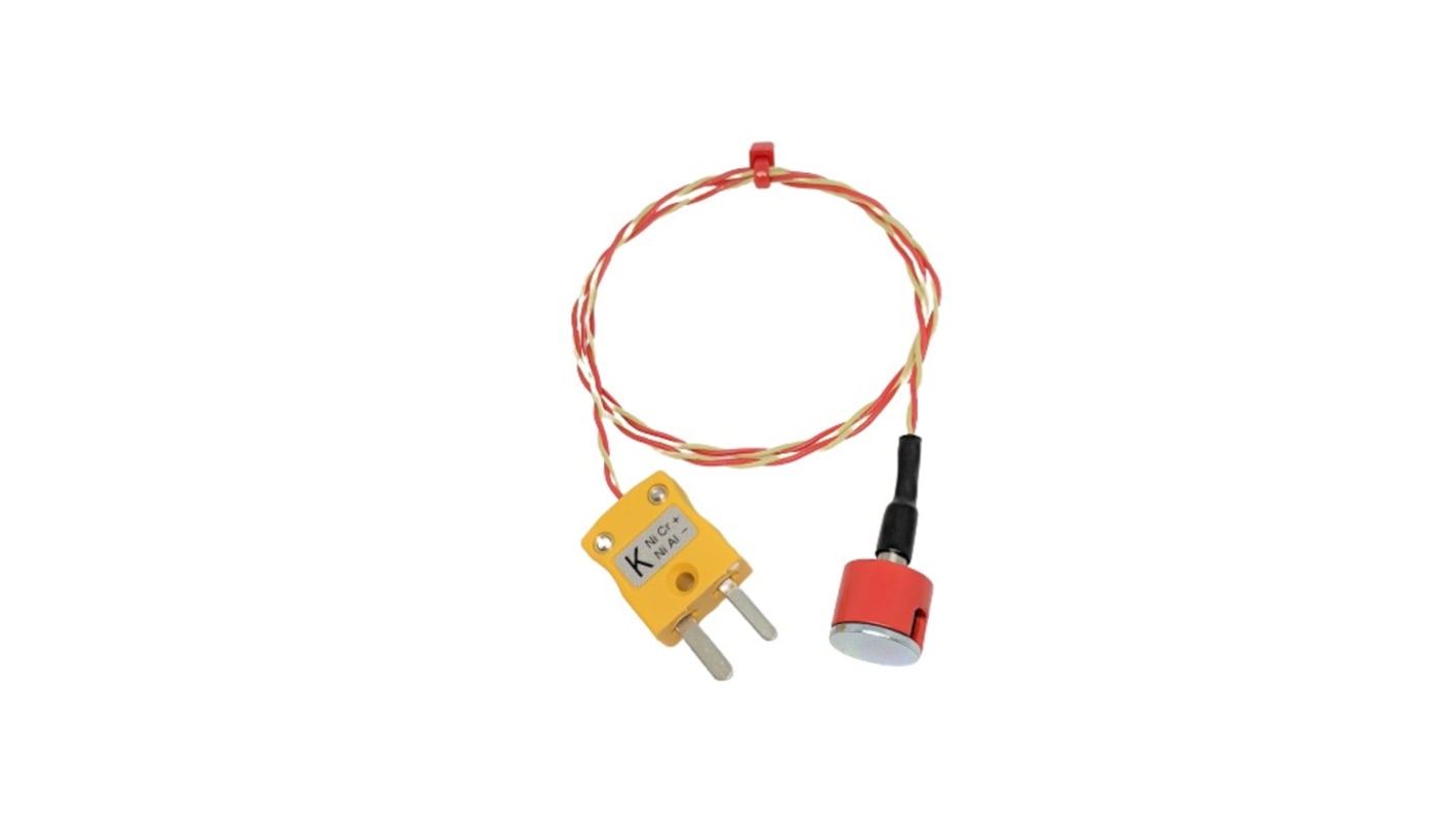 RS PRO K型按钮磁铁热电偶, 探头Φ12.5mm x 2m, 可测+250°C, 线长2m, 微型插头接端, PFA探头