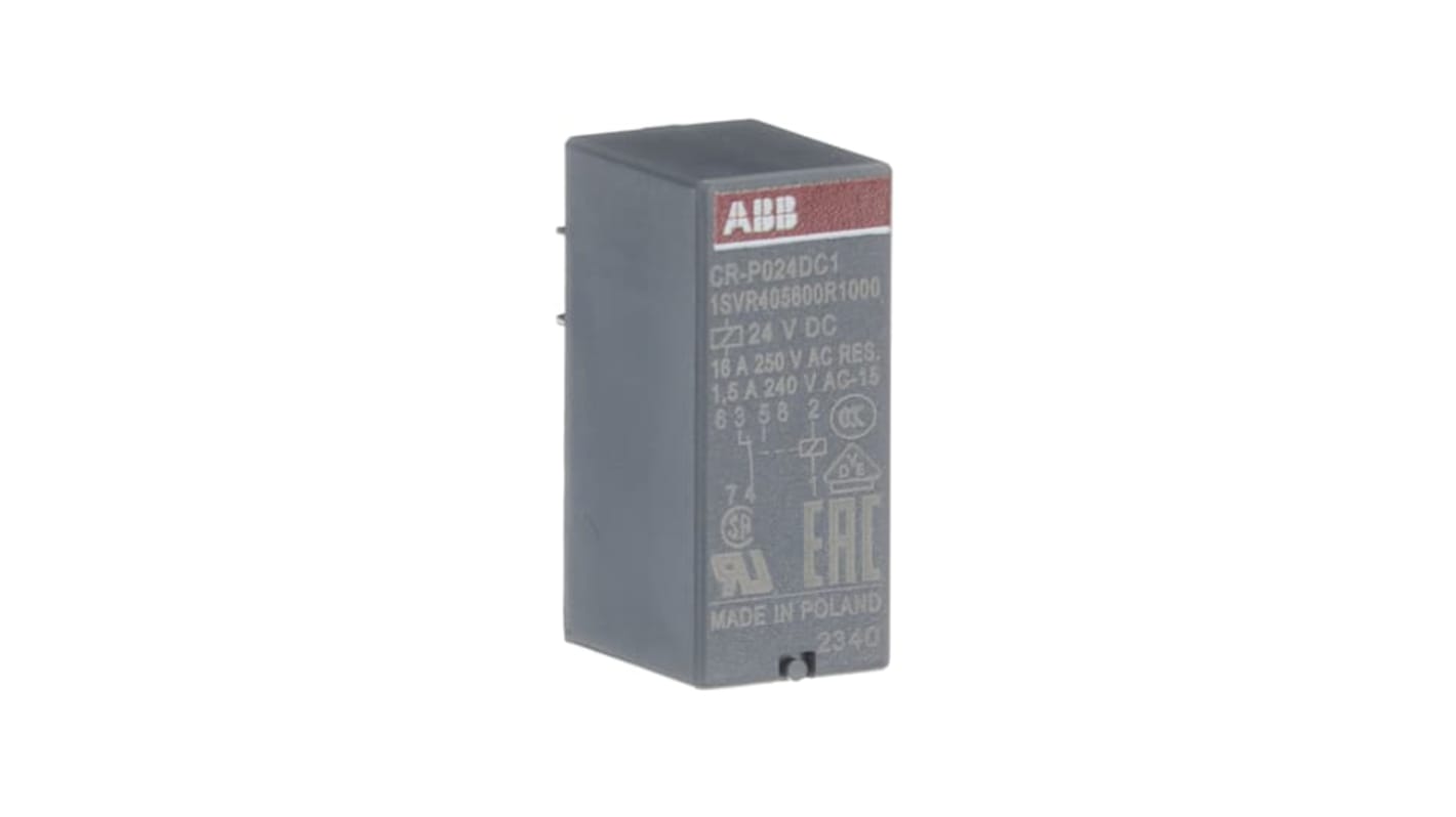 ABB CR-P Series Interface Relay, DIN Rail Mount, 24V dc Coil, SPDT, 16A Load