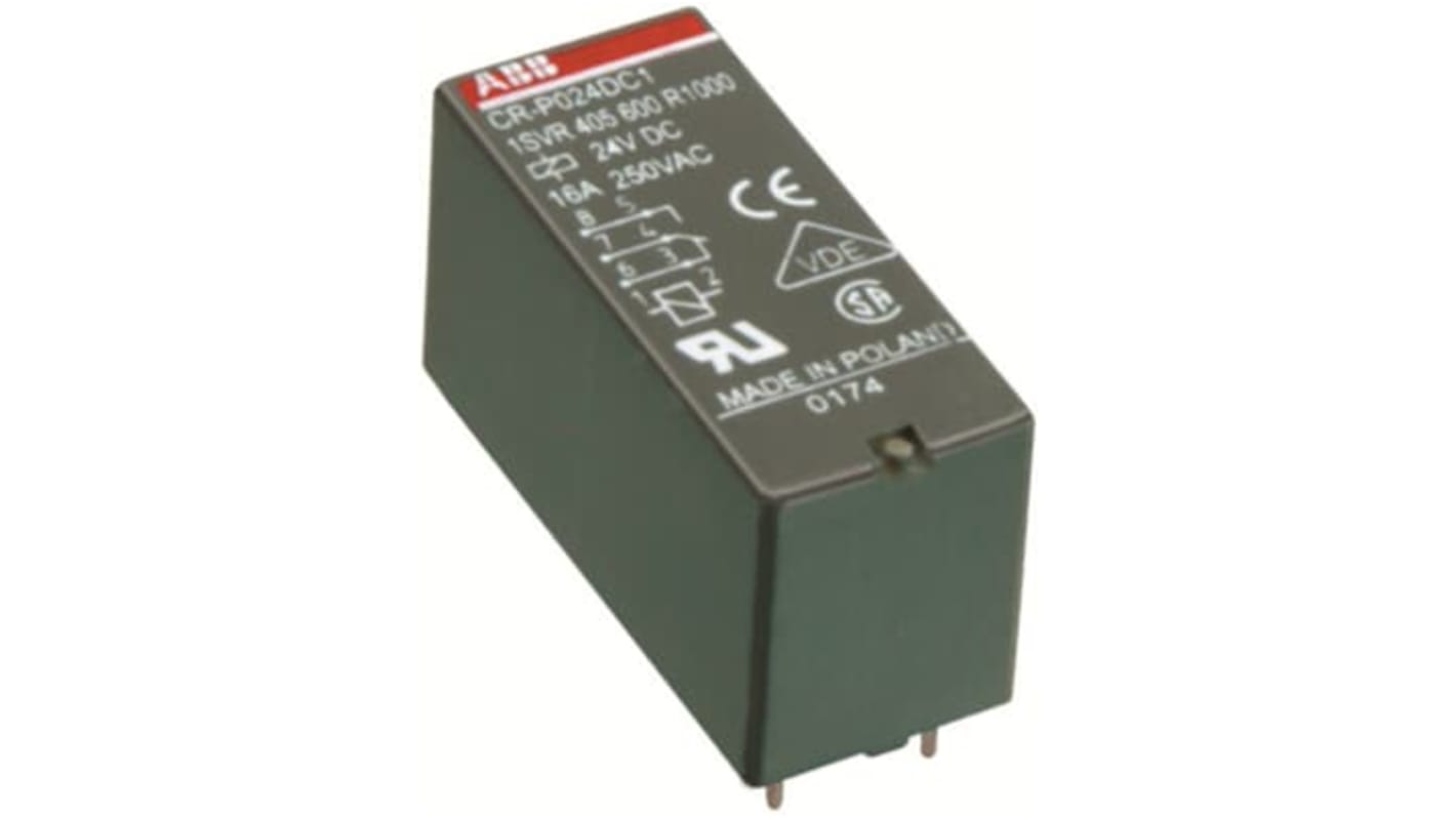 ABB CR-P Series Interface Relay, DIN Rail Mount, 24V dc Coil, DPDT, 8A Load